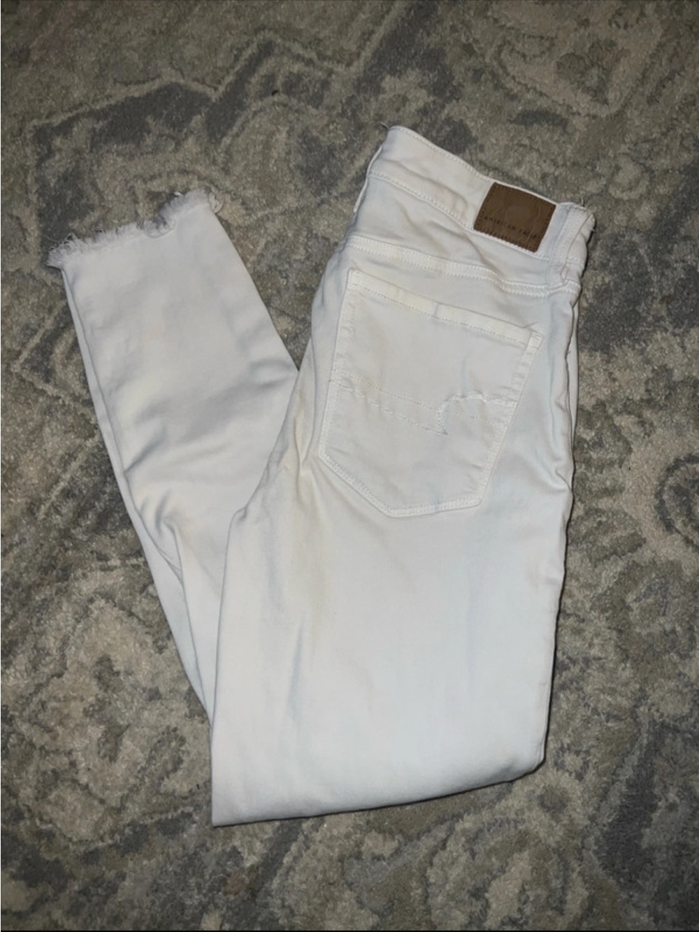 American Eagle Outfitters White Skinny Jeans with Raw Hem